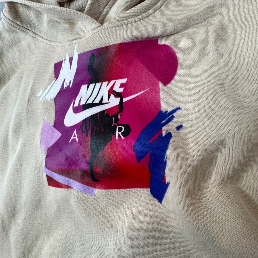Nike Air Kids Graphic Hoodie‎ Beige Fleece Pullover Size XL